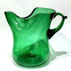 Vntg Empoli Verde/Emerald Green Pinched Spout Mouth-blown Art Glass 72oz Pitcher